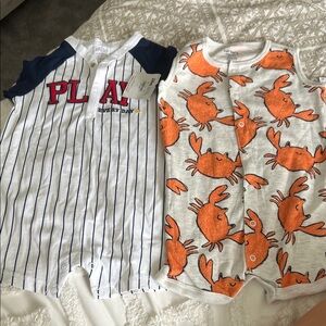 Carter's Playful Crab and Striped Romper Set - Navy and Orange bin 1
